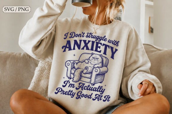 Fun Cat Anxiety Graphic for Crafts and Digital Design