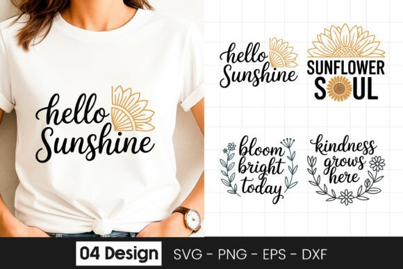 Hello Sunshine Floral Quote Graphics for Crafts