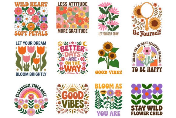 Retro Flower Graphics for Crafts and Design